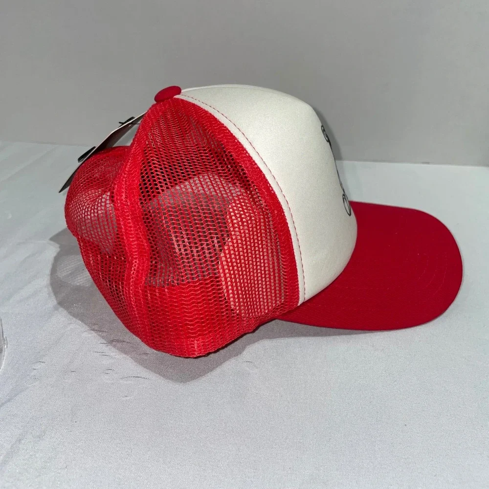 French Connection Red White Smoking Bear Graphic Trucker‎ Hat Snapback Cap NWT